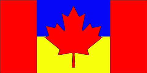 Flag of Canada, colored in the colors of the flag of Ukraine. Vector illustration.