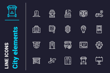 Components for city decor icons set