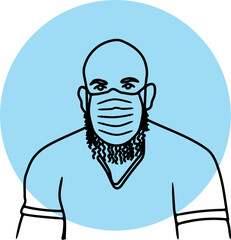 line art of  bearded man wearing face mask