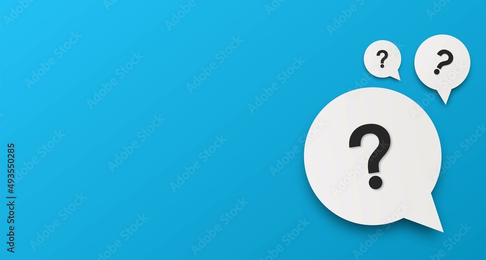 Poster blue question mark background with text space. quiz symbol.