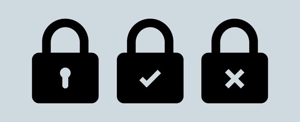 Padlock icon collection with black colours. Security lock sign. Secure protection symbol. © Yasir Design