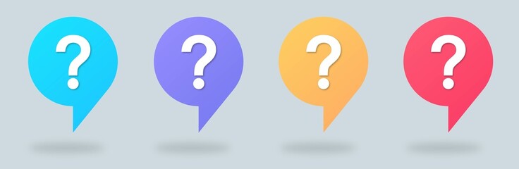 Question mark icon set. Colorful help sign speech bubble.