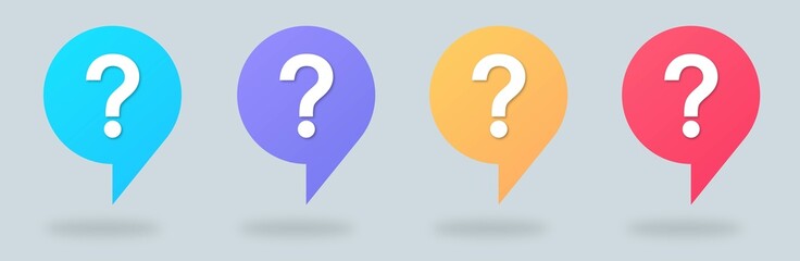 Question mark icon set. Colorful help sign speech bubble.