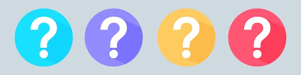 Question mark icon set. Colorful help sign speech bubble.