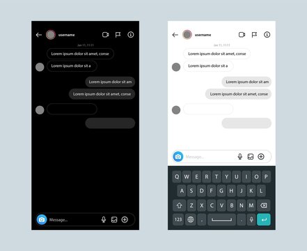 Lombok, Indonesia - March 19, 2022: Instagram DM mobile chat speech bubbles mockup. Social network, chatting and messaging concept.