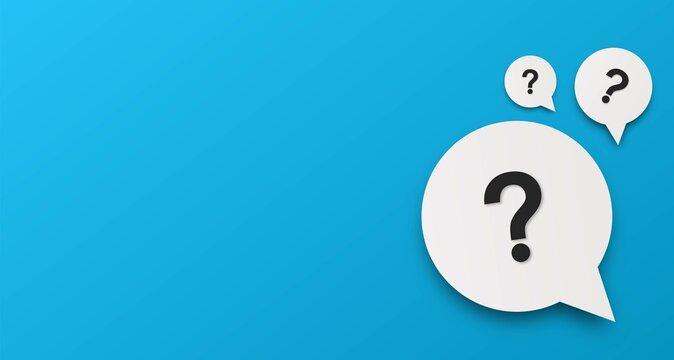 Blue question mark background with text space. Quiz symbol.