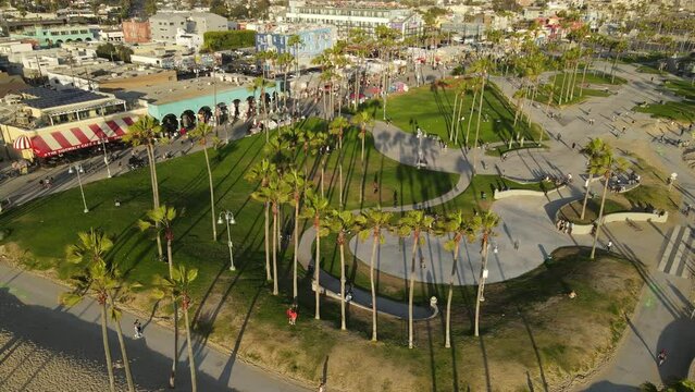 Venice Beach California Aerial Drone Footage Los Angeles Pier Tourists