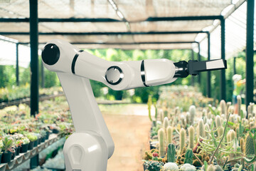 Robotic arm agriculture smart farm automation futuristic technology, mechanical hand harvesting...