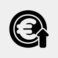 Euro up icon in solid style about currency, use for website mobile app presentation