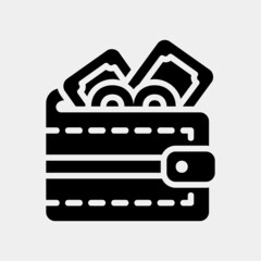 Wallet icon in solid style about currency, use for website mobile app presentation