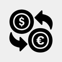 Exchange dollar and euro icon in solid style about currency, use for website mobile app presentation
