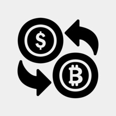 Exchange dollar and bitcoin icon in solid style about currency, use for website mobile app presentation