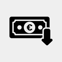 Euro down icon in solid style about currency, use for website mobile app presentation