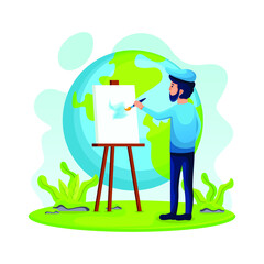 Flat happy world art day illustration