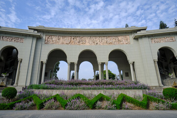 Stage in the magic circuit of the waters in Lima; recreational park with pools, seats, sculptures and classical infrastructure.