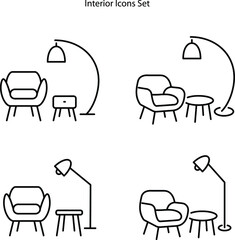 interior icons design interior furniture decoration room. interior furniture home design minimalist line art icon logo template vector illustration design. simple modern decoration, property, 