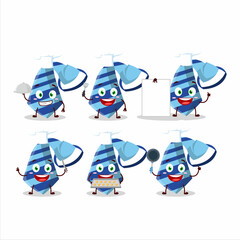 Cartoon character of blue tie with various chef emoticons