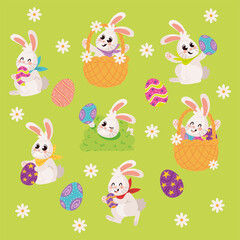 easter rabbits and eggs