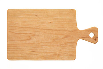 cutting board isolated on white background, Stylized handmade cherry wood chopping board