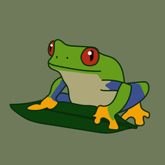 colorful frog cute funny cartoon with green yellow and purple