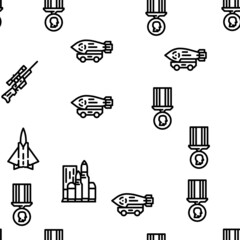 Military Weapon And Transport Vector Seamless Pattern Thin Line Illustration