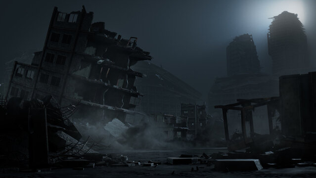 Atmospheric Warfare concept with Ruins and Damaged Buildings.