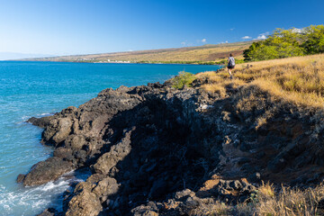 Female Hiker on The Ala Kahakai Trail National Historic Trail, Hawaii Island, Hawaii, USA