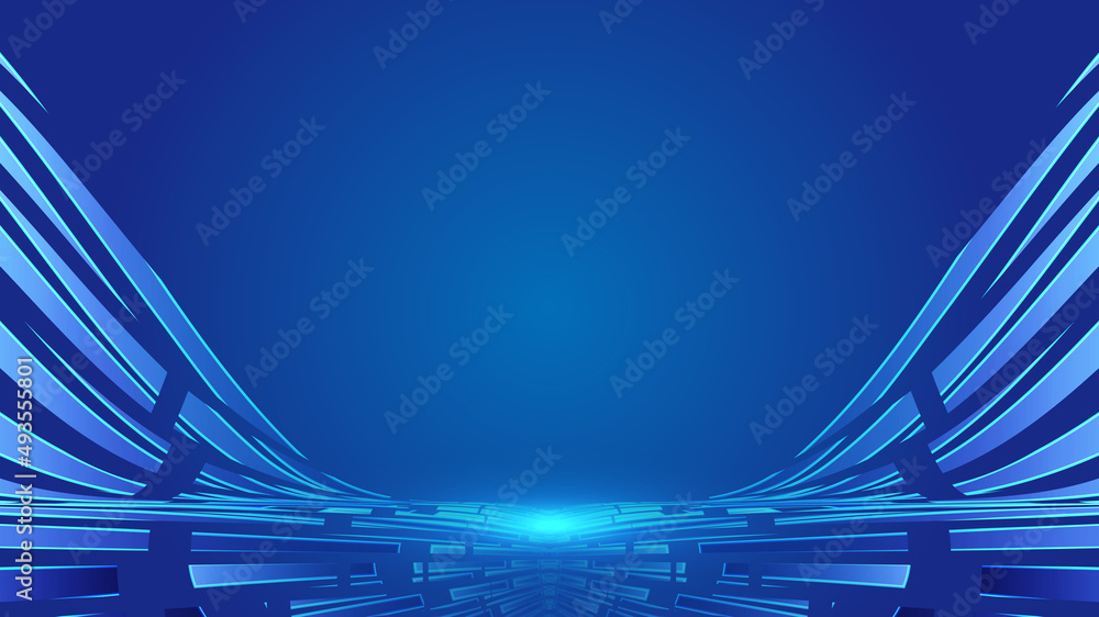 Poster curved polygons and lines form a background to display a sense of space