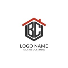 Initial logo BC monogram with home roof hexagon shape design, simple and minimal real estate logo design