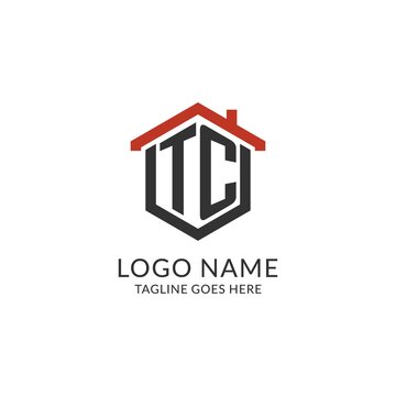 Initial logo TC monogram with home roof hexagon shape design, simple and minimal real estate logo design