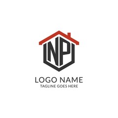 Initial logo NP monogram with home roof hexagon shape design, simple and minimal real estate logo design © Abdul
