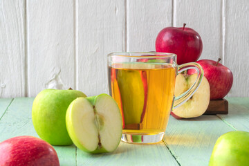 Apple juice in glass.