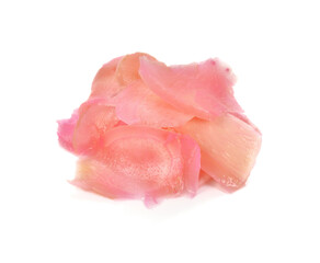 pink pickled ginger isolated on white background.