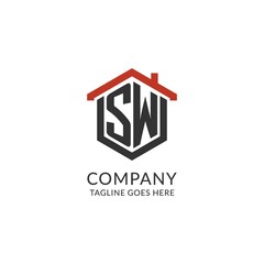 Initial logo SW monogram with home roof hexagon shape design, simple and minimal real estate logo design