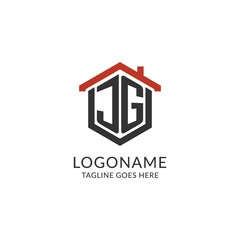 Initial logo JG monogram with home roof hexagon shape design, simple and minimal real estate logo design