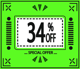 34% off. vector special offer marketing ad. green flag