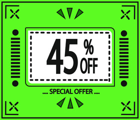 45% off. vector special offer marketing ad. green flag