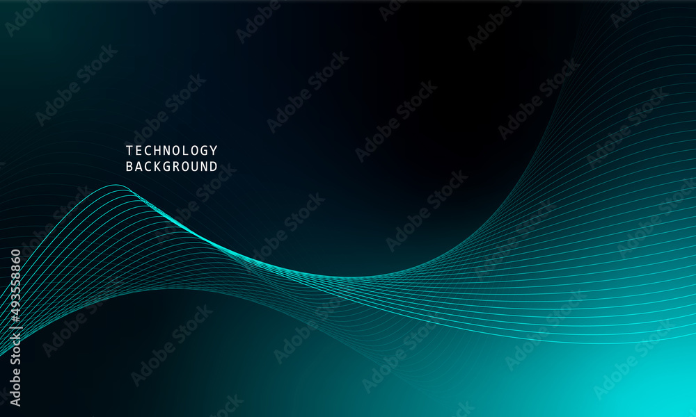 Poster abstract wave technology background with blue light smooth and flow.