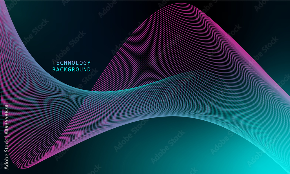 Poster abstract wave technology background with blue light smooth and flow.