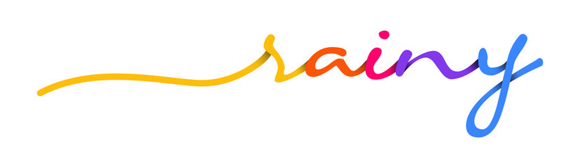 Rainy Handwriting Colorful Lettering Calligraphy Isolated on White Background.
