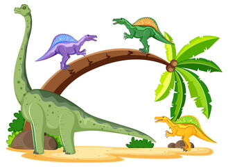Scene with dinosaurs brachiosaurus and spinosaurus on island © blueringmedia