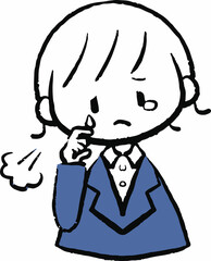 何かに悲しんだり落ち込んだりしているスーツ姿の女性のイラスト