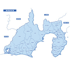 静岡県地図 シンプル淡青 市区町村