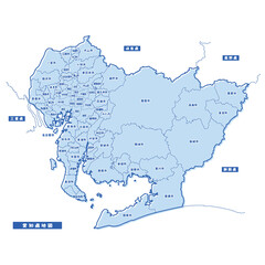 愛知県地図 シンプル淡青 市区町村