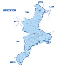三重県地図 シンプル淡青 市区町村