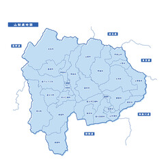 山梨県地図 シンプル淡青 市区町村