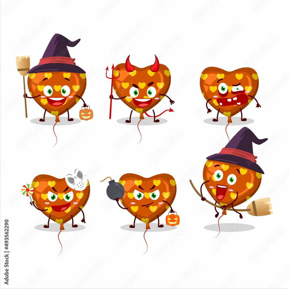 Poster Halloween expression emoticons with cartoon character of orange love balloon