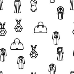 Fashion Store Garment And Shoes Vector Seamless Pattern Thin Line Illustration
