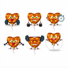 Naklejka premium A healthy orange love balloon cartoon style trying some tools on Fitness center