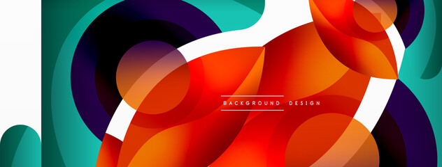 Abstract background with color geometric shapes. Beautiful minimal backdrop with round shapes circles and lines. Geometrical design. Vector illustration